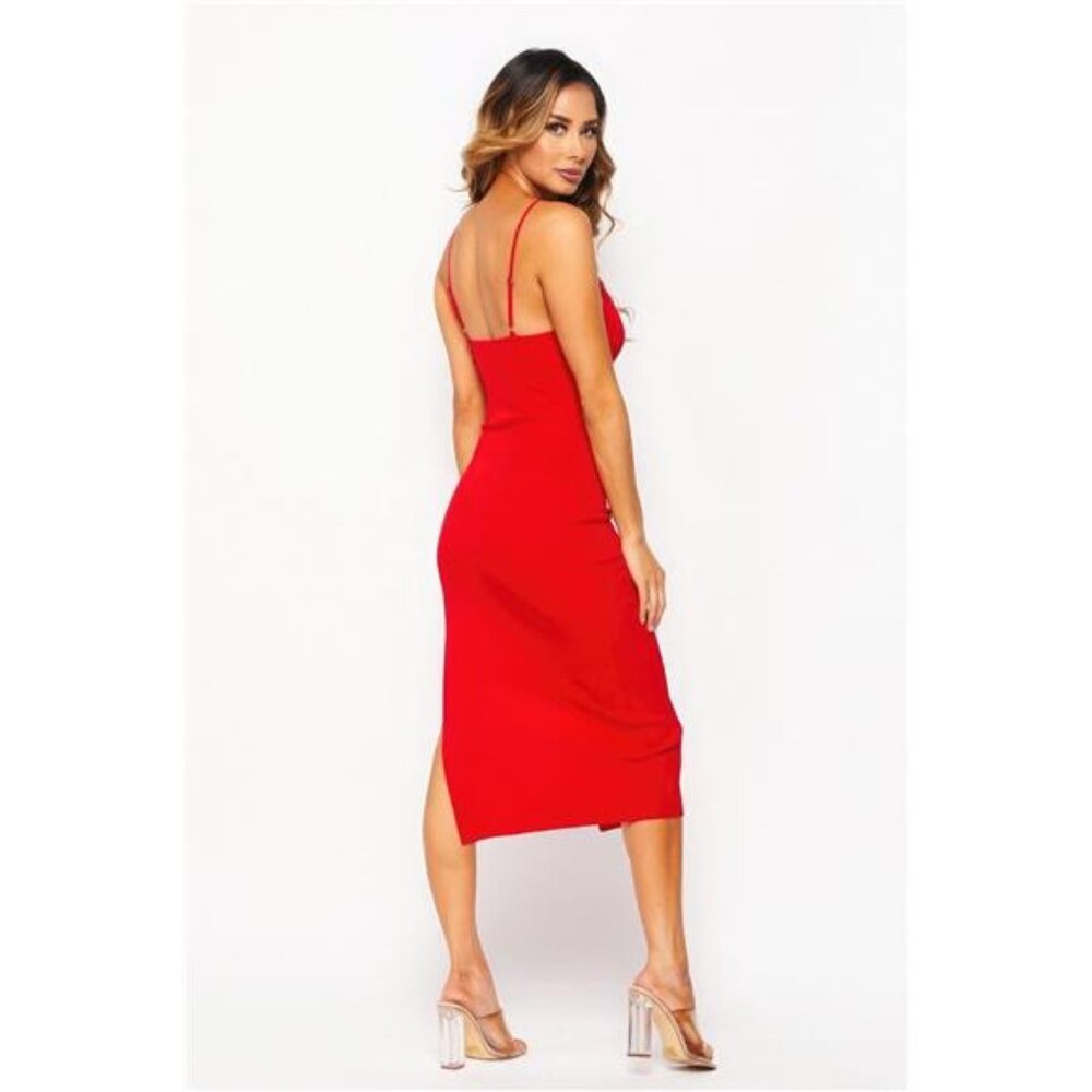 Red Side Slit Cami Dress - Picture 4 of 5